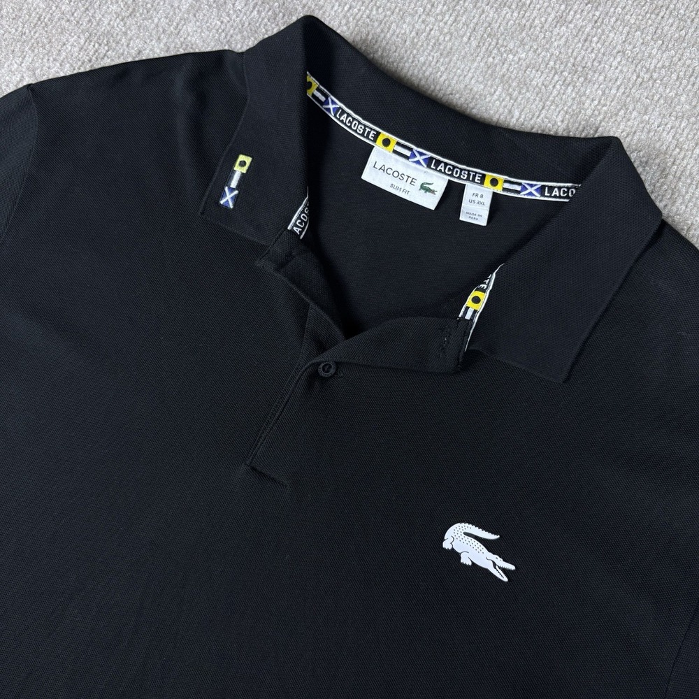 Lacoste Slim Fit Polo Shirt Mens 3XL Black Stretch Cotton Short Sleeve Peru